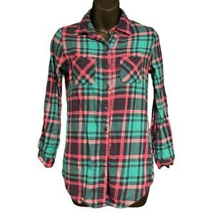 No Boundaries Blue Pink Magenta Plaid Flannel Women’s Small